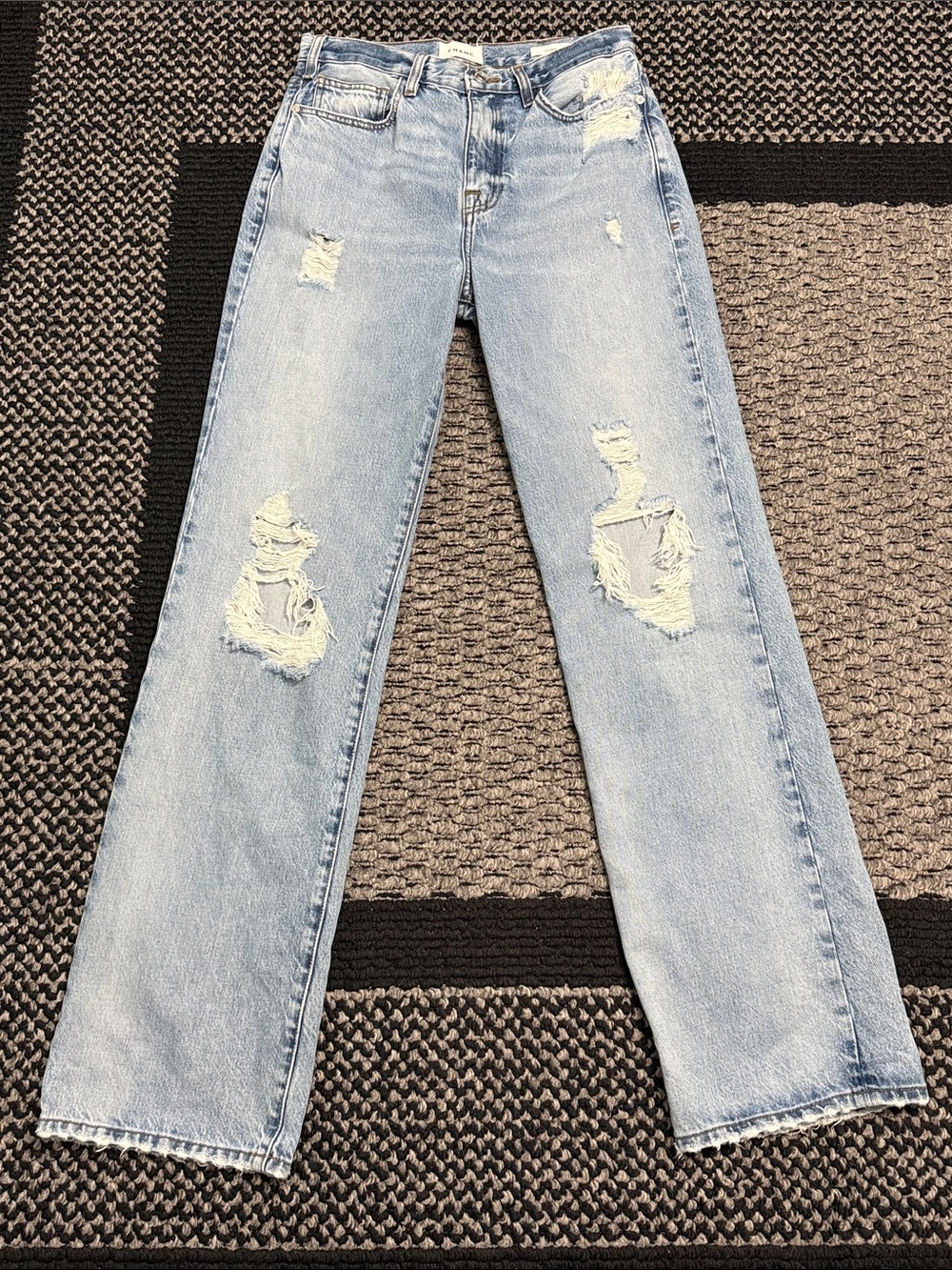 FRAME Le Jane Jeans Women’s 27 High Rise Straight Leg Distressed Denim Grunge